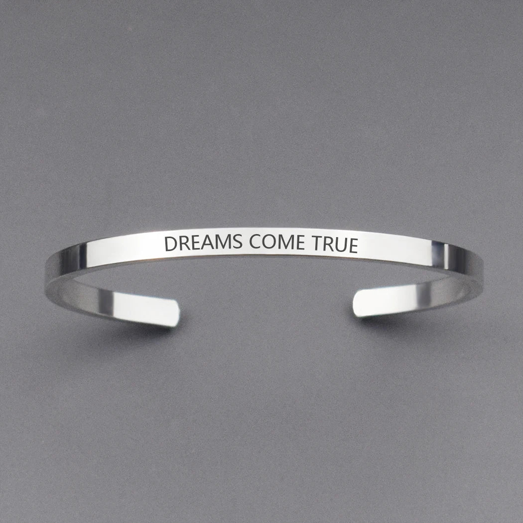 (A7 wish collection) Simple Inspirational Letters Engraved Proverb Bracelet Copper Alloy Cuff Bangle Bracelet for luck
