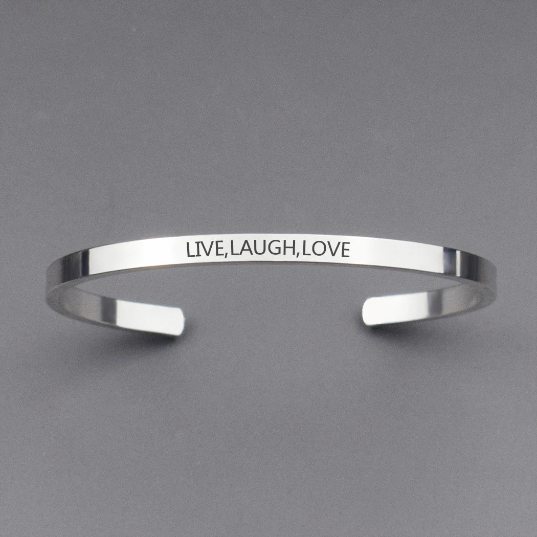 (A7 wish collection) Simple Inspirational Letters Engraved Proverb Bracelet Copper Alloy Cuff Bangle Bracelet for luck