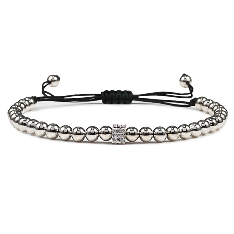 A7 CHARMING COLLECTION - Classical Handmade Braiding Bracelet Crown Cube Luxury 5Mm Copper Bead Stone Beaded Charm Adjustable Men Trendy Bracelet Jewelry