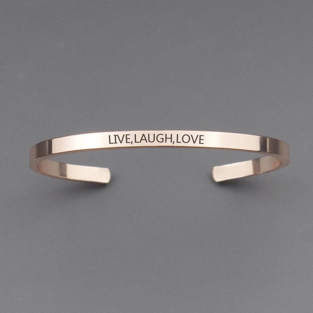 (A7 wish collection) Simple Inspirational Letters Engraved Proverb Bracelet Copper Alloy Cuff Bangle Bracelet for luck