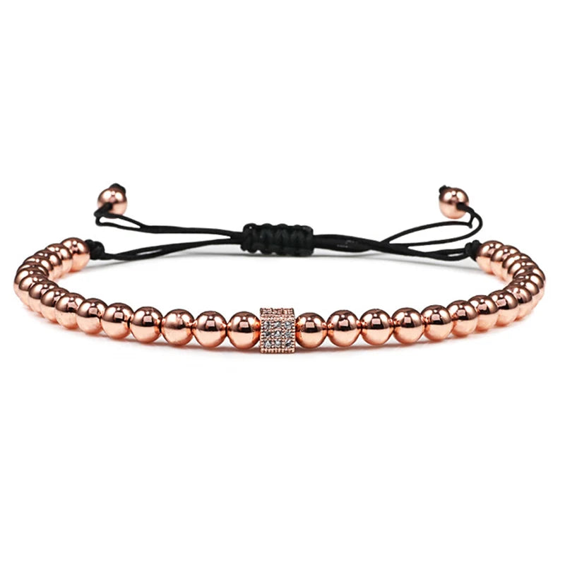 A7 CHARMING COLLECTION - Classical Handmade Braiding Bracelet Crown Cube Luxury 5Mm Copper Bead Stone Beaded Charm Adjustable Men Trendy Bracelet Jewelry