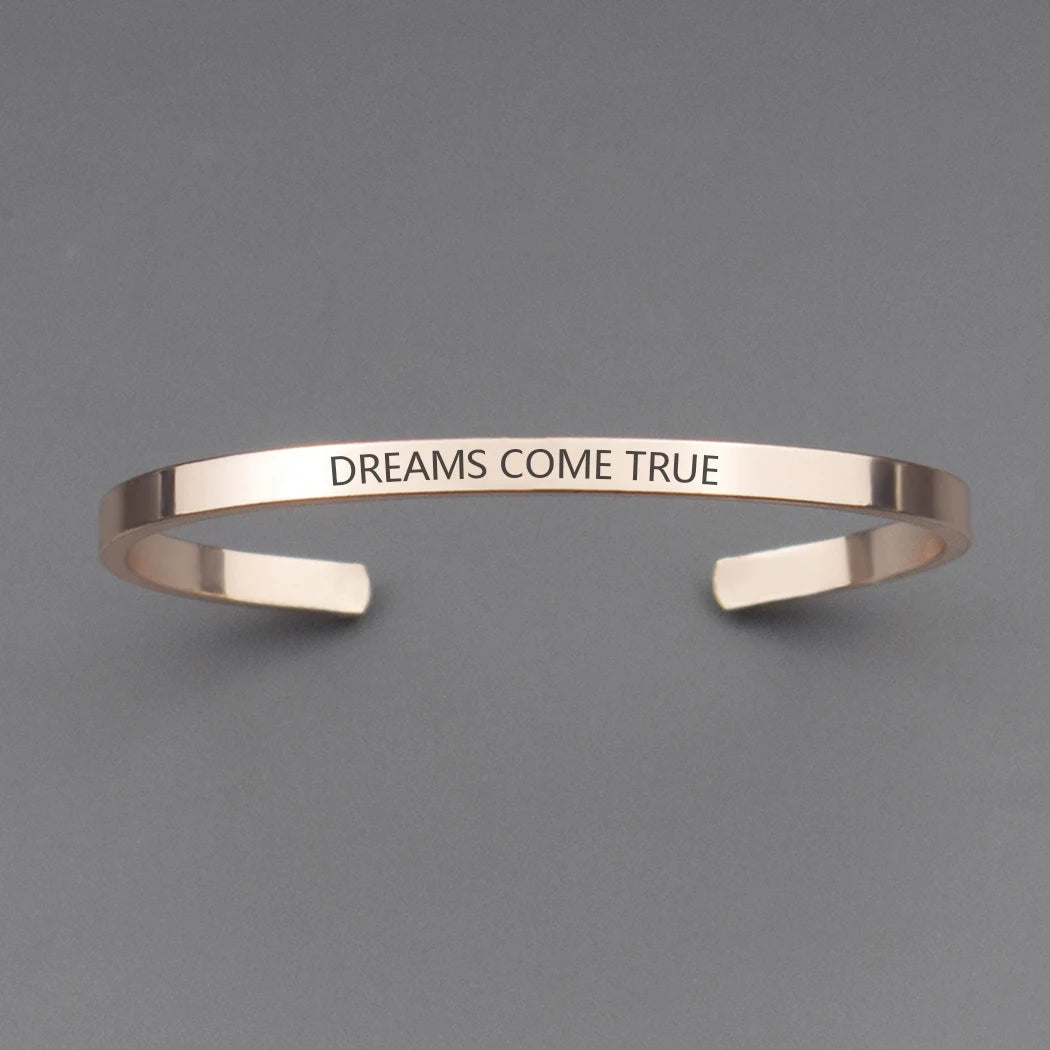 (A7 wish collection) Simple Inspirational Letters Engraved Proverb Bracelet Copper Alloy Cuff Bangle Bracelet for luck