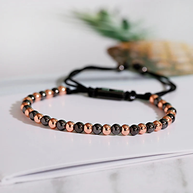 (A7 HEALING Bracelet)  Men Women Bracelet 4MM Copper Beaded Charm Bracelet Pulseira Adjustable Bracelet 