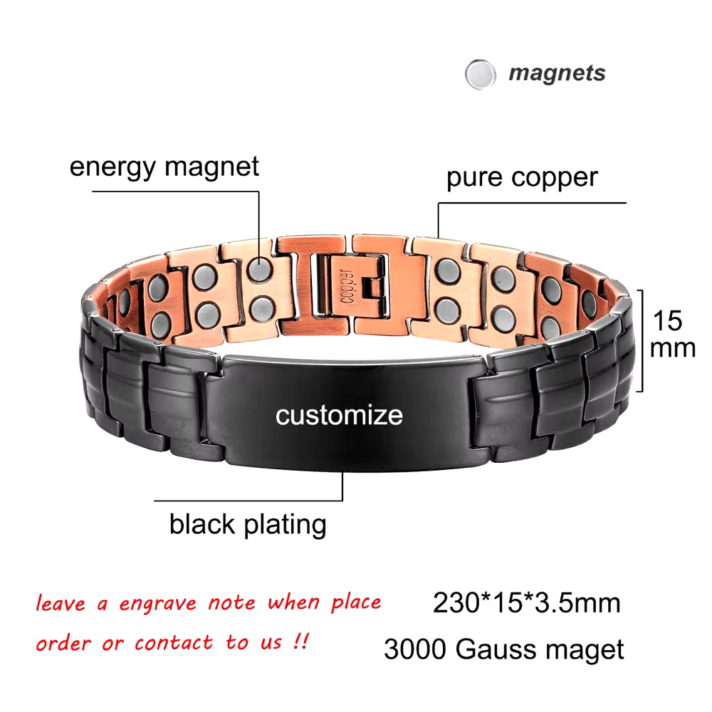 A7 HEALING LUXURY COLLECTION - Copper Magnetic Bracelet Personalize ID Name Bracelets for Men Women Adjustable Wristband Bracelet 