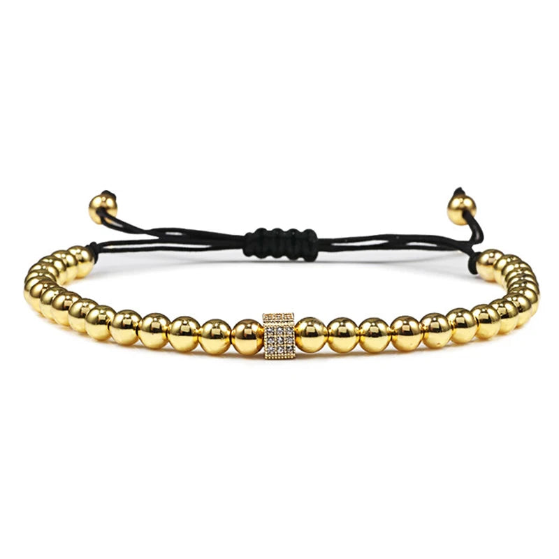 A7 CHARMING COLLECTION - Classical Handmade Braiding Bracelet Crown Cube Luxury 5Mm Copper Bead Stone Beaded Charm Adjustable Men Trendy Bracelet Jewelry