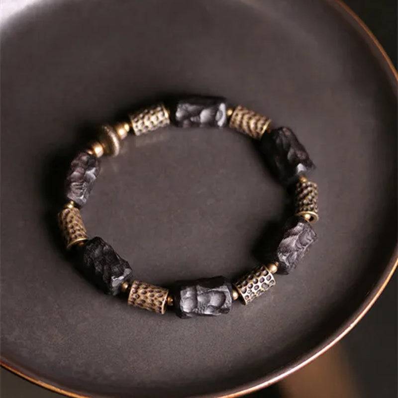 (A7 ENERGY optimizer) Hand Processed Strip Ebony Bracelet Do Old Hammered Copper Concave Convex Texture Black Wood Jewelry Men Women Individual Bangle