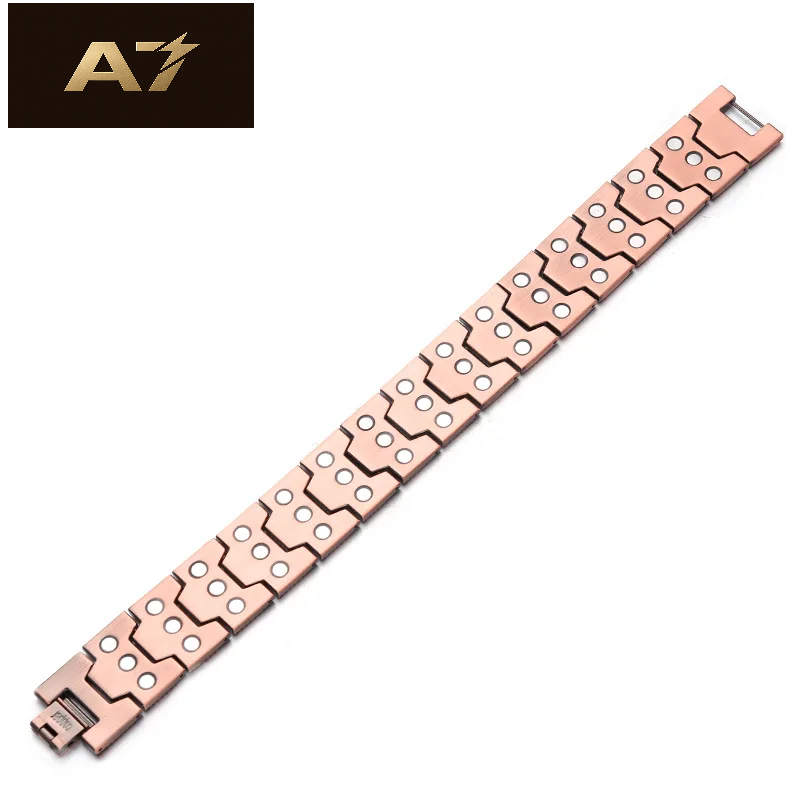A7 Men'S Pure Copper Bracelet 3500 Gauss 3X Strength Magnetic Therapy Link Bracelets