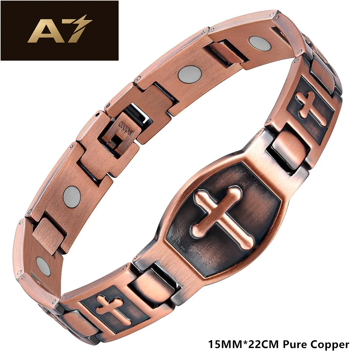 A7 Men'S Pure Copper Bracelet 3500 Gauss 3X Strength Magnetic Therapy Link Bracelets