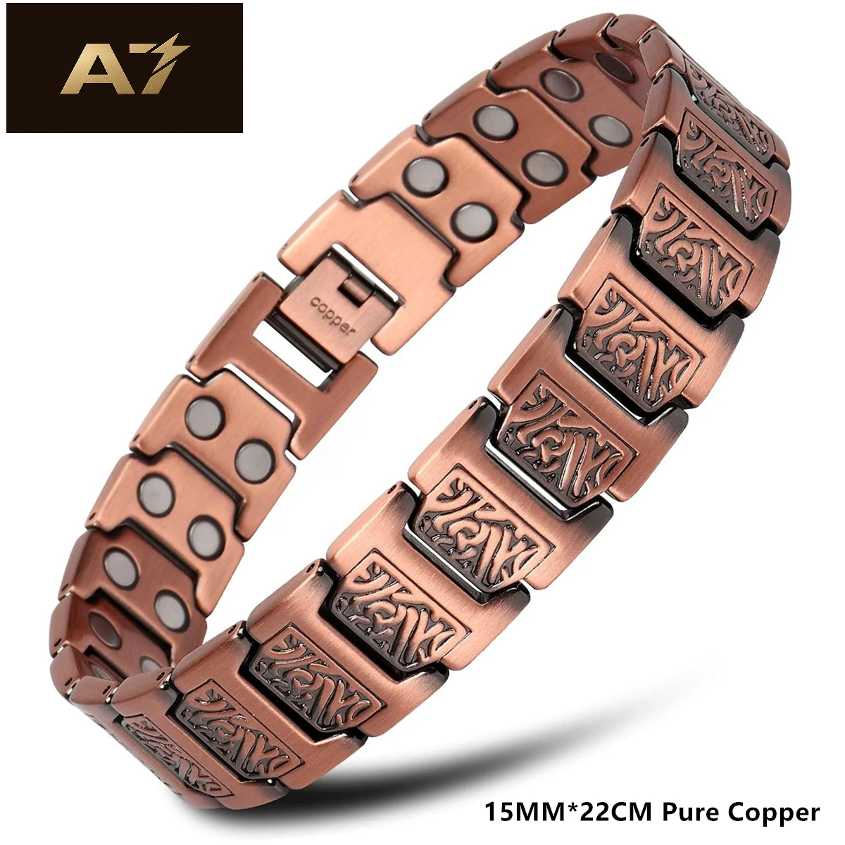 A7 Men'S Pure Copper Bracelet 3500 Gauss 3X Strength Magnetic Therapy Link Bracelets