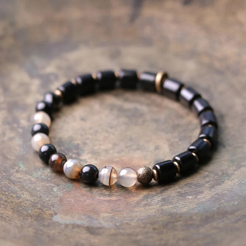 A7 Ebony Red Stone Moss Ocean Multi Color Mixed Beaded Strand Bracelet Copper Accessories Two Tone Jewelry Male Female