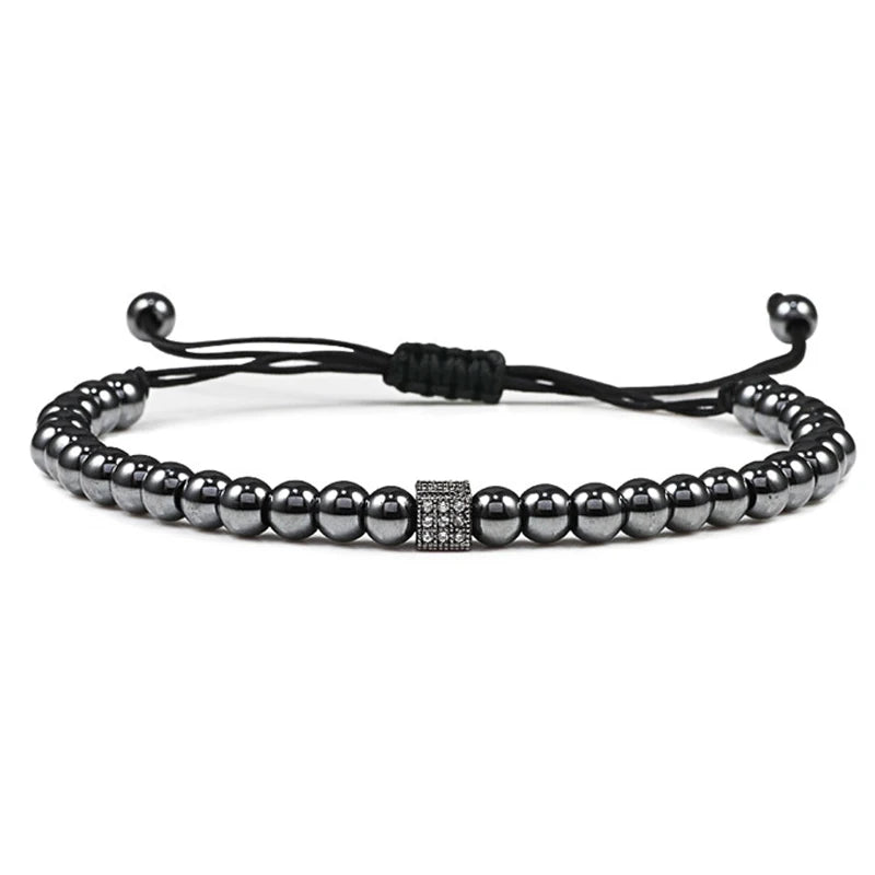 A7 CHARMING COLLECTION - Classical Handmade Braiding Bracelet Crown Cube Luxury 5Mm Copper Bead Stone Beaded Charm Adjustable Men Trendy Bracelet Jewelry