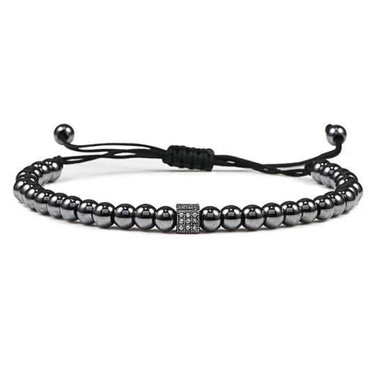 A7 CHARMING COLLECTION - Classical Handmade Braiding Bracelet Crown Cube Luxury 5Mm Copper Bead Stone Beaded Charm Adjustable Men Trendy Bracelet Jewelry