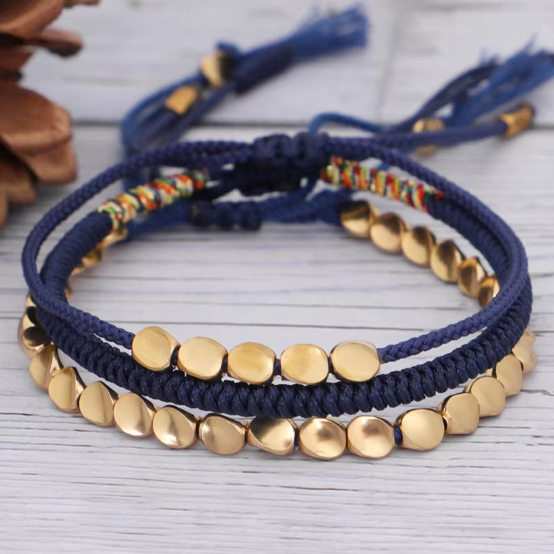 (A7 LUCKY) Tibetan Buddhist Braided Handmade Copper Beads Bracelet Men Lucky Rope Bracelet Women 