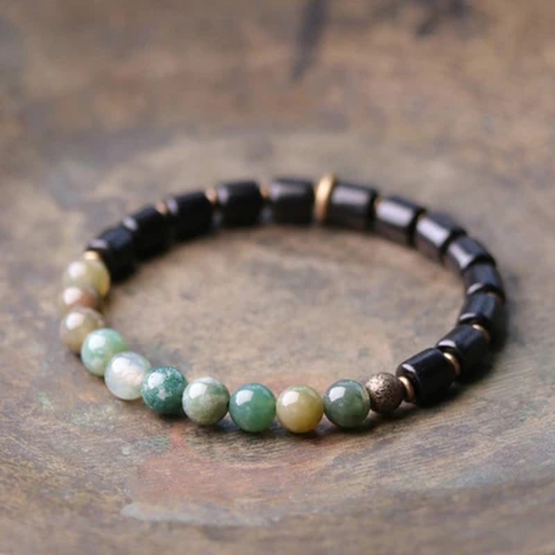 A7 Ebony Red Stone Moss Ocean Multi Color Mixed Beaded Strand Bracelet Copper Accessories Two Tone Jewelry Male Female