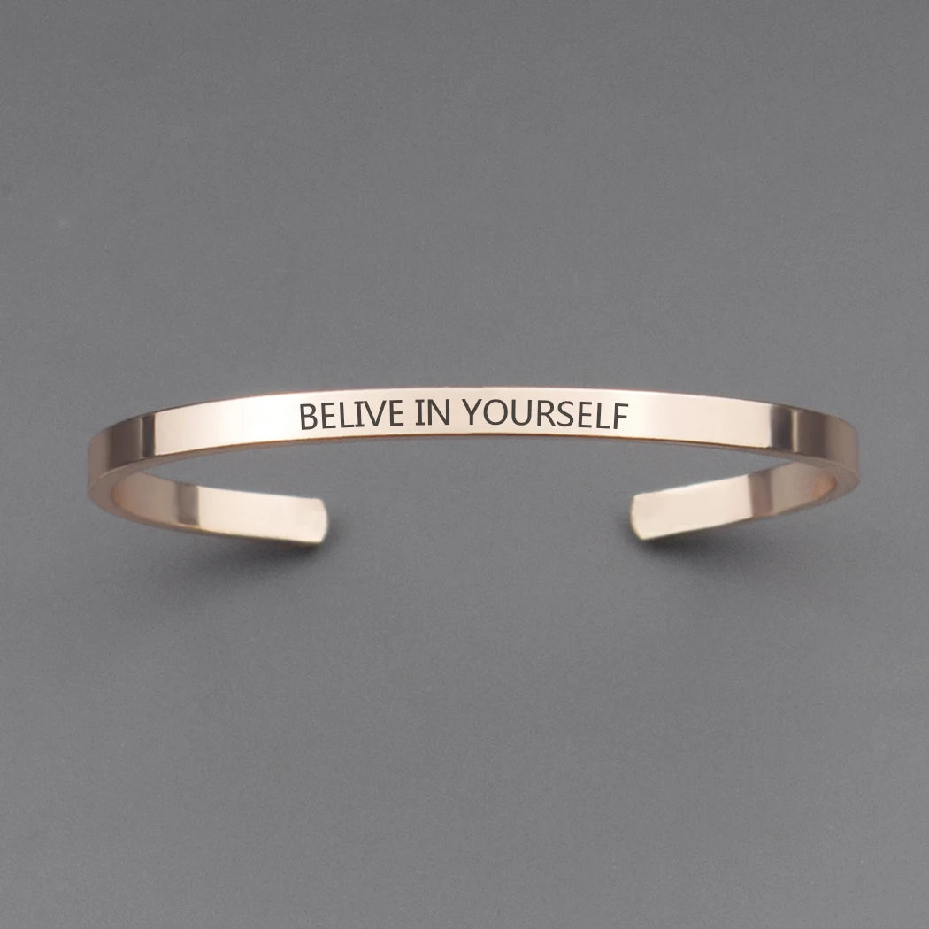 (A7 wish collection) Simple Inspirational Letters Engraved  Proverb Bracelet Copper Alloy Cuff Bangle Bracelet for luck