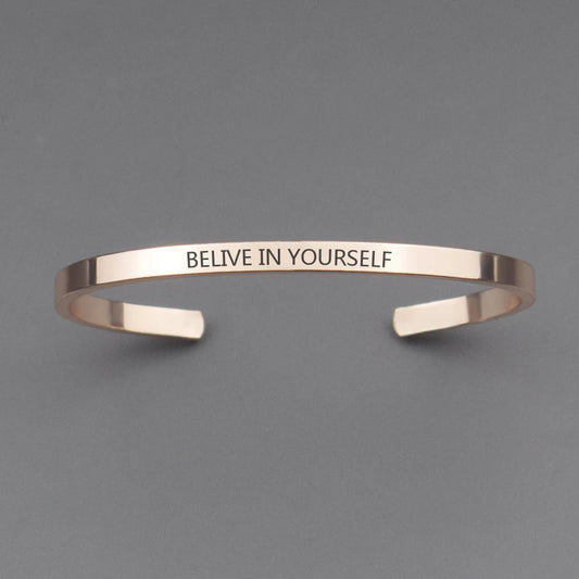 (A7 wish collection) Simple Inspirational Letters Engraved  Proverb Bracelet Copper Alloy Cuff Bangle Bracelet for luck
