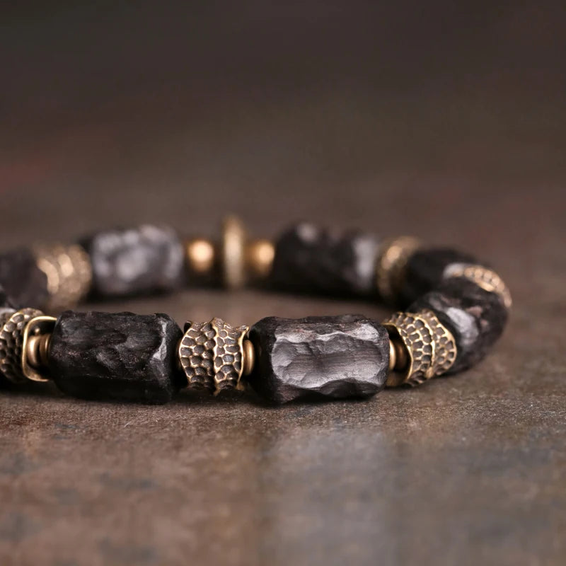 (A7 ENERGY optimizer) Hand Processed Strip Ebony Bracelet Do Old Hammered Copper Concave Convex Texture Black Wood Jewelry Men Women Individual Bangle
