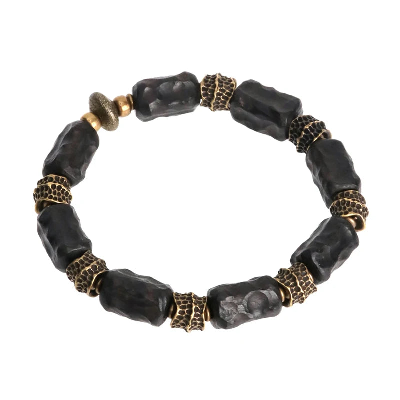 (A7 ENERGY optimizer) Hand Processed Strip Ebony Bracelet Do Old Hammered Copper Concave Convex Texture Black Wood Jewelry Men Women Individual Bangle