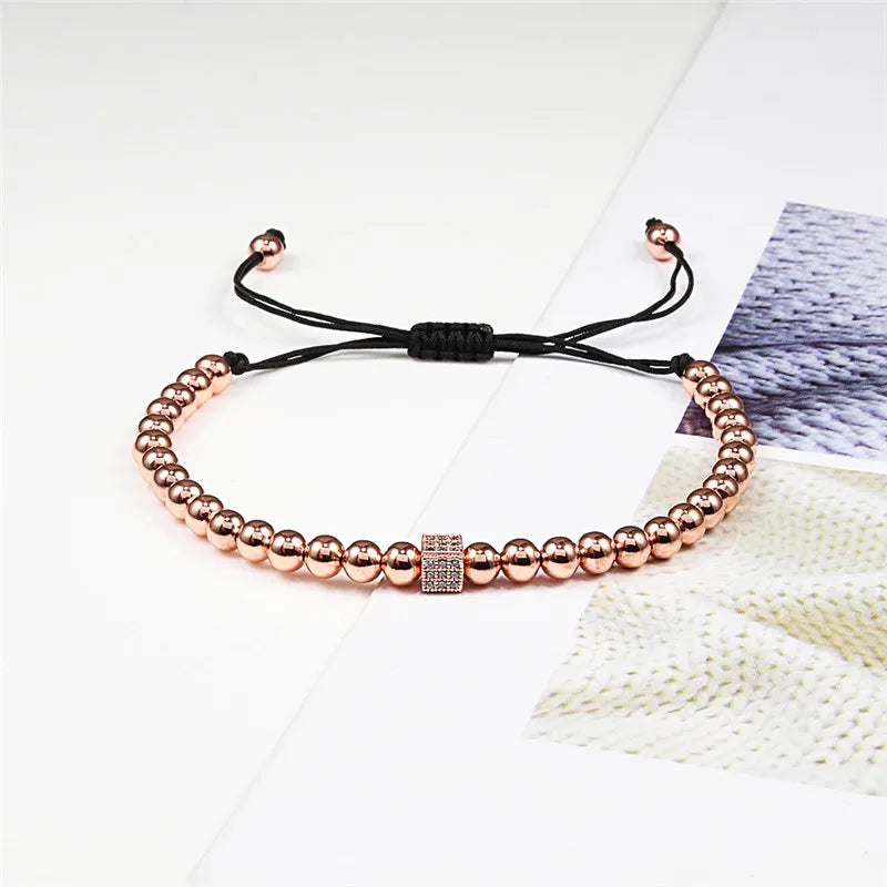 A7 CHARMING COLLECTION - Classical Handmade Braiding Bracelet Crown Cube Luxury 5Mm Copper Bead Stone Beaded Charm Adjustable Men Trendy Bracelet Jewelry