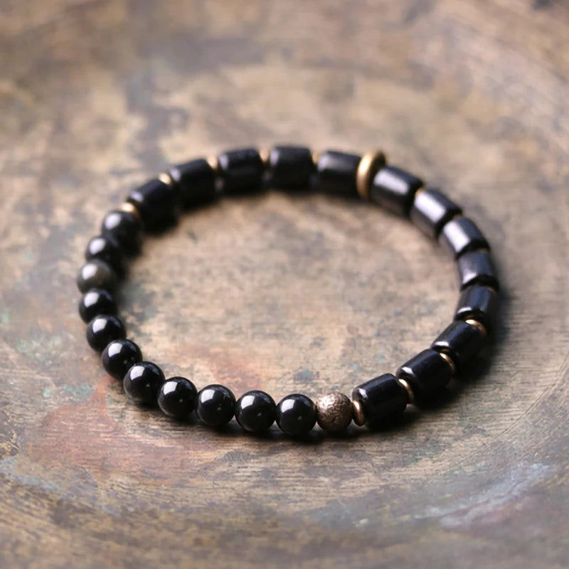 A7 Ebony Red Stone Moss Ocean Multi Color Mixed Beaded Strand Bracelet Copper Accessories Two Tone Jewelry Male Female