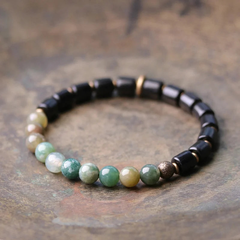 A7 Ebony Red Stone Moss Ocean Multi Color Mixed Beaded Strand Bracelet Copper Accessories Two Tone Jewelry Male Female