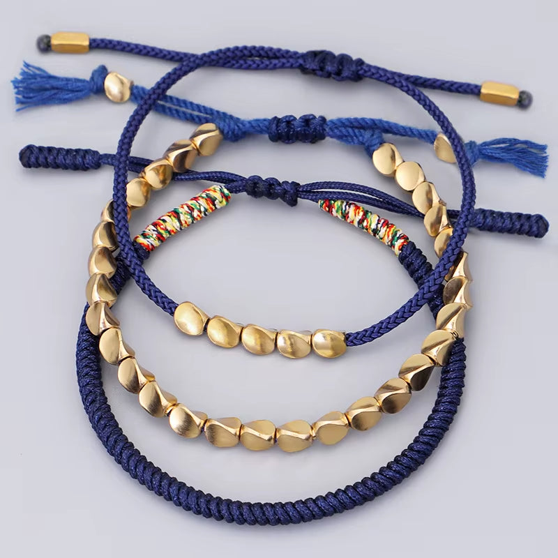 (A7 LUCKY) Tibetan Buddhist Braided Handmade Copper Beads Bracelet Men Lucky Rope Bracelet Women 