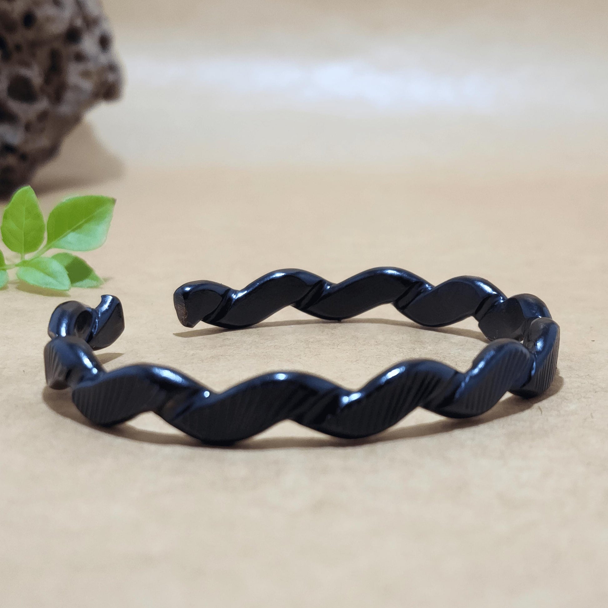 (A7 POWER blacked out collection ) Handforged Wavy Bracelet for Men – Black Copper Viking Cuff, Adjustable Oxidized Thin Bracelet,