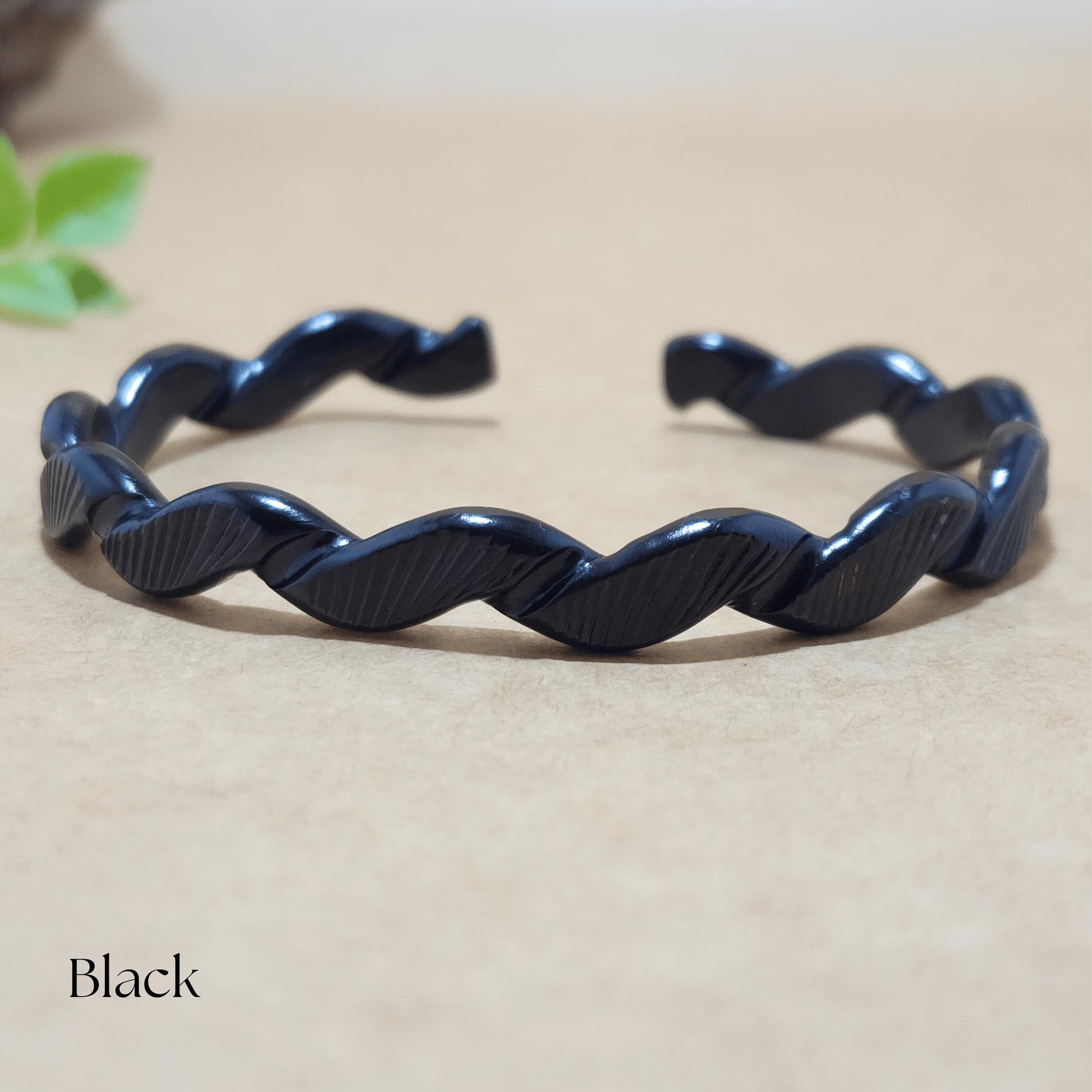 (A7 POWER blacked out collection ) Handforged Wavy Bracelet for Men – Black Copper Viking Cuff, Adjustable Oxidized Thin Bracelet,