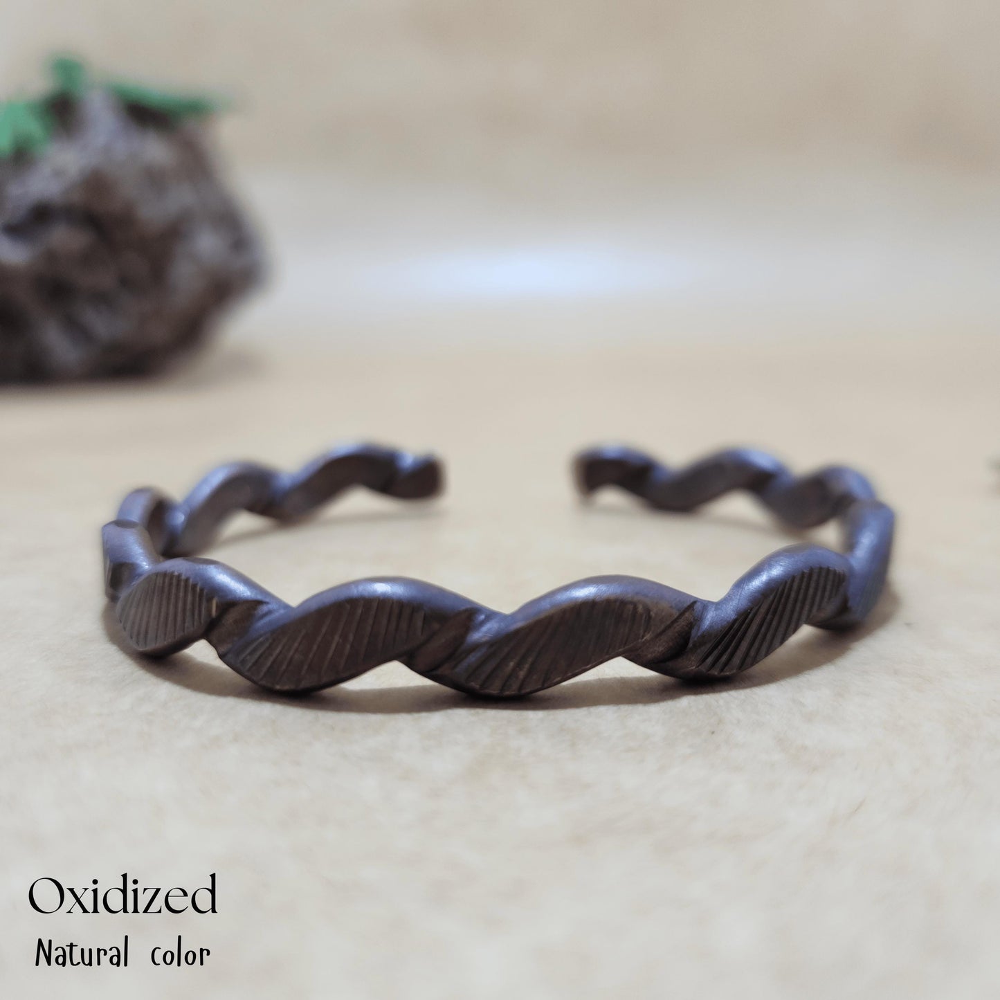 (A7 POWER blacked out collection ) Handforged Wavy Bracelet for Men – Black Copper Viking Cuff, Adjustable Oxidized Thin Bracelet,