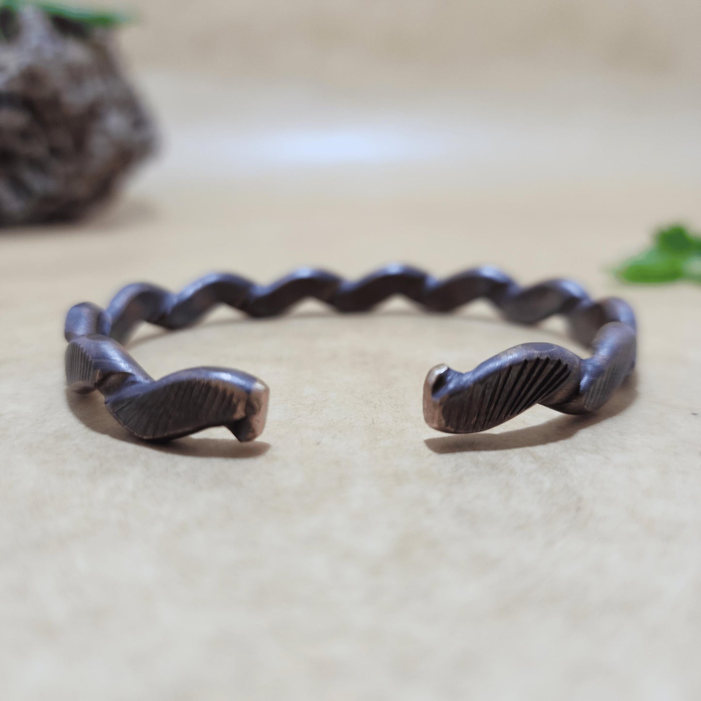 (A7 POWER blacked out collection ) Handforged Wavy Bracelet for Men – Black Copper Viking Cuff, Adjustable Oxidized Thin Bracelet,