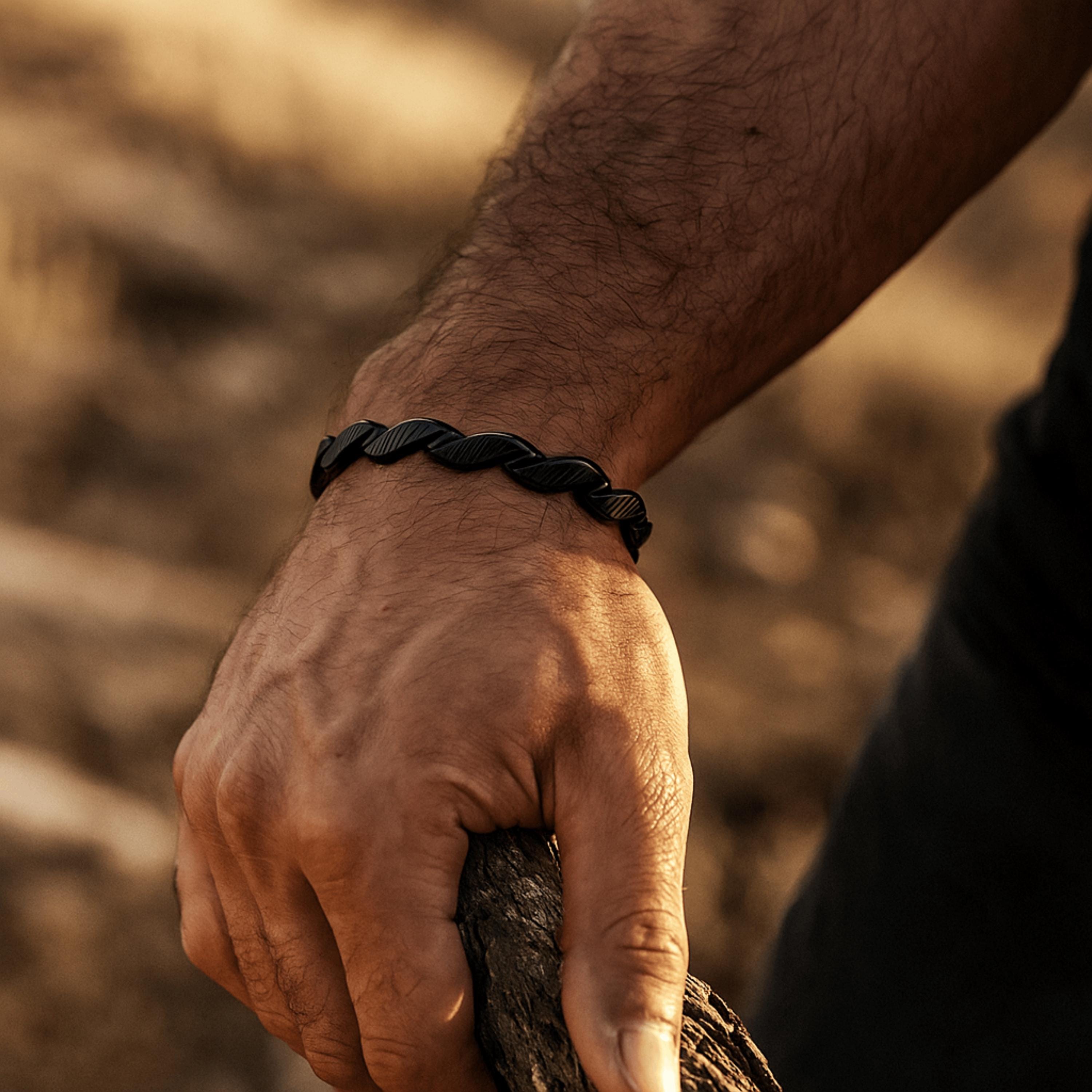 (A7 POWER blacked out collection ) Handforged Wavy Bracelet for Men – Black Copper Viking Cuff, Adjustable Oxidized Thin Bracelet,
