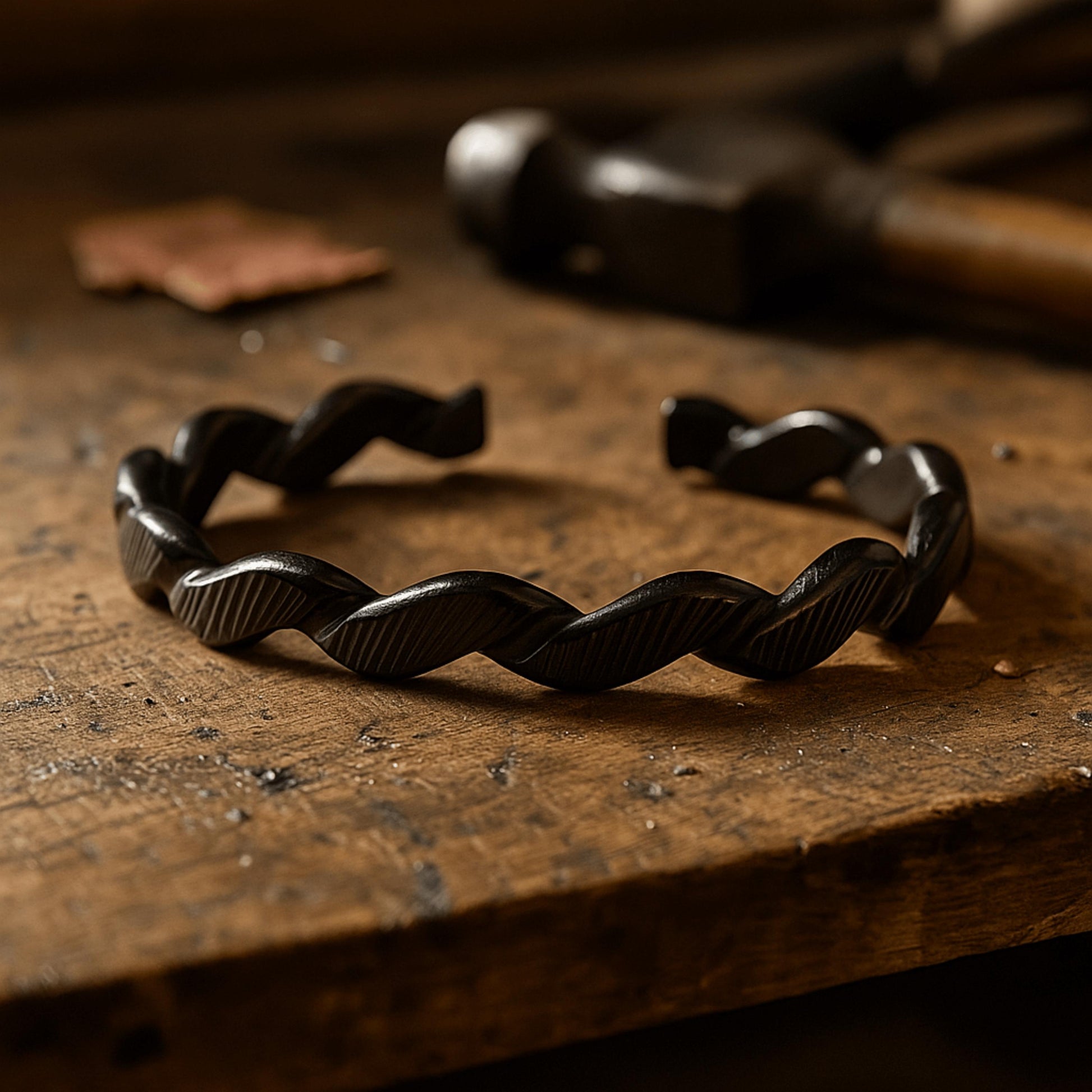 (A7 POWER blacked out collection ) Handforged Wavy Bracelet for Men – Black Copper Viking Cuff, Adjustable Oxidized Thin Bracelet,